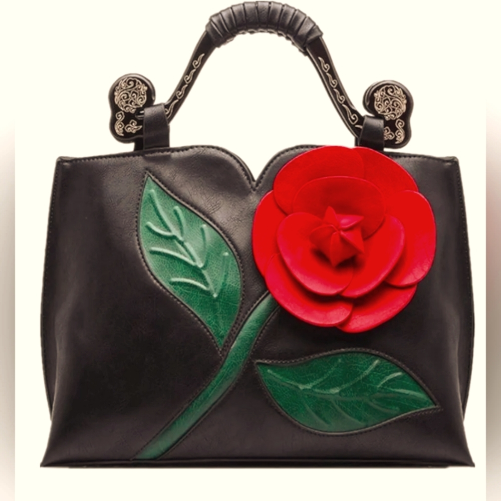 3D Rose Faux Leather Ladies Handbag